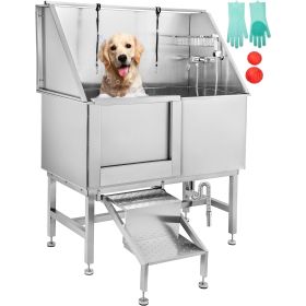 50 Inch Dog Grooming Tub, Professional Stainless Steel Pet Dog Bath Tub, with Steps Faucet & Accessories Dog Washing Station Left Door