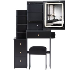 Small Size Left Bedside Cabinet Vanity Table + Cushioned Stool, 2 AC+2 USB Power Station, Hair dryer bracket