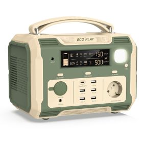 500W Portable Power Station; 484Wh Solar Generator Power Pack Battery Lithium Backup Power Supply with 2 AC Outlets; Emergency LED Light for Outdoor