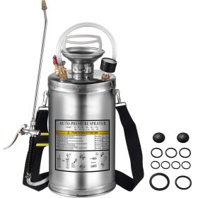 1.5Gal Stainless Steel Sprayer, Set with 16" Wand& Handle& 3.3FT Reinforced Hose, Hand Pump Sprayer with Pressure Gauge&Safety Valve