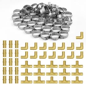 Pipe Fittings, 1/2" 45PCS (15xStraight, 15xElbows, 15xTees) Brass Pipe Fittings, Push-Fit Pipe Connector Brass Air Fittings
