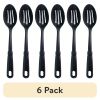(6 pack) Slotted Plastic Straining Spoon, Soft-Grip Black Handle, Nylon Head