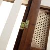 Queen Size Murphy Bed, Pine Wood Cabinet Bed with Power Station and Rattan Decoration Panel,Walnut