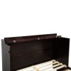 Queen Size Murphy Bed, Pine Wood Cabinet Bed with Power Station and Rattan Decoration Panel,Espresso