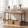 35.5" Narrow Console Table with LED Lights & Power Station, 3-Drawer Entryway Sofa Table with Charging Ports