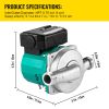 Hot Water Recirculating Pump, 93W, 110V Water Circulator Pump, Circulation Pump, 3/4â€³ G Thread to 1/2â€³ NPT Brass Adapter, Stainless Steel Head