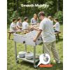 6-Pan Commercial Propane Steam Table, LP Gas Outdoor Soup Warmer with Drain Valve and 3" Wheels
