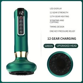 Cupping Massager, 12-level Body Scraping Tool, Cupping Tool. USB Rechargeable, Equipped With 1800mAh Lithium Battery, Available In White, Green, (Option: Green)