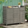 47.5"W Wicker Outdoor Storage Cabinet with Tempered Glass Desktop, Weather-proof Rattan Bar Table with Three Doors, Adjustable Shelf, and One Drawer