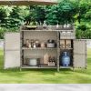 47.5"W Wicker Outdoor Storage Cabinet with Tempered Glass Desktop, Weather-proof Rattan Bar Table with Three Doors, Adjustable Shelf, and One Drawer